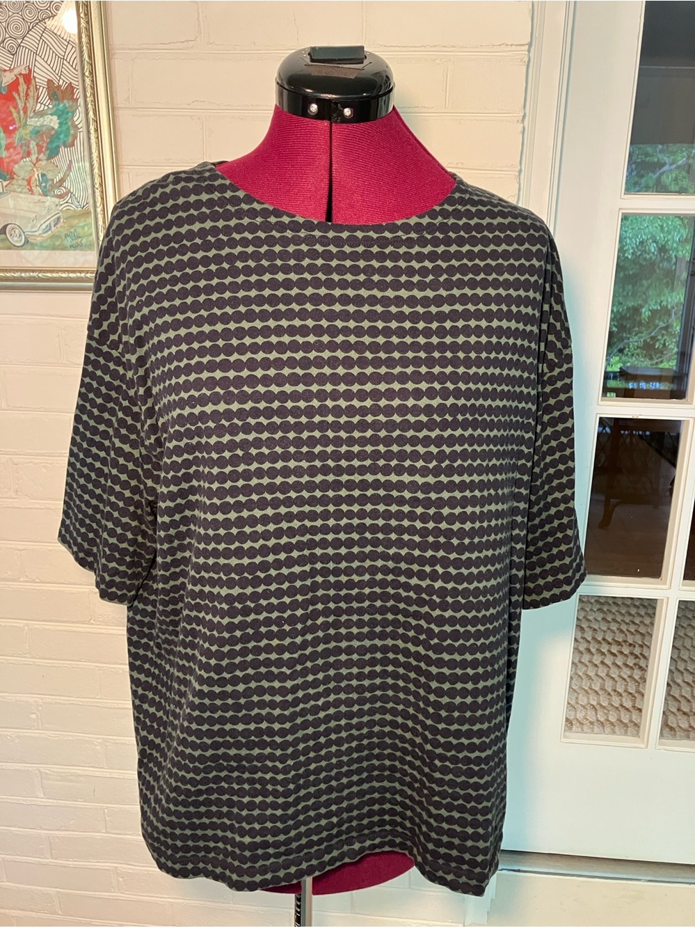 Uniqlo x Marimekko Dot Print Top | L | Green Navy Cotton Knit tshirt t-shirt - Picture 2 of 8